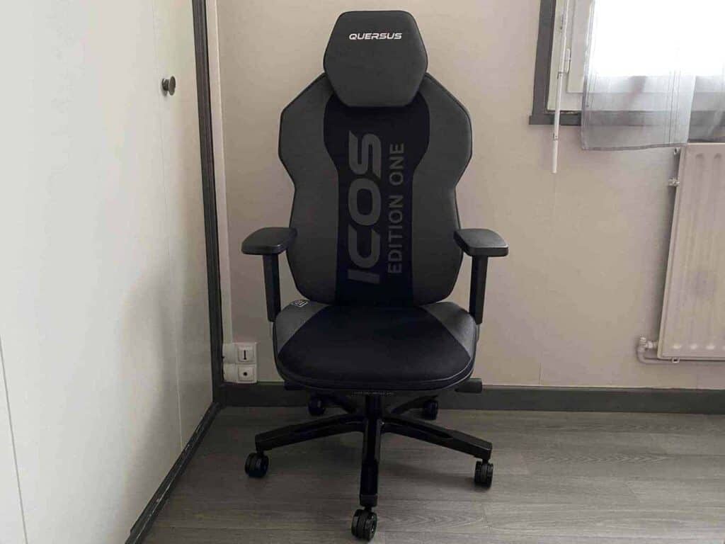 Chaise de gamer Quersus Icos Edition One noire, ergonomique et confortable pour jeux intensifs.