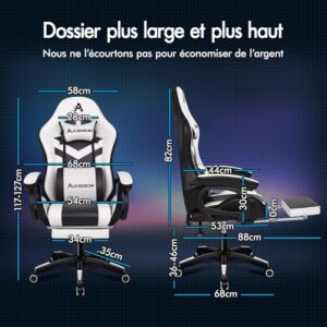 ALFORDSON Chaise Gaming LED Massage Ergonomique avec Repose-Pieds Blanc