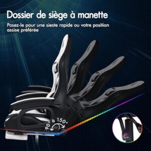 ALFORDSON Chaise Gaming LED Massage Ergonomique avec Repose-Pieds Blanc