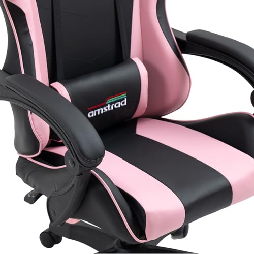 Amstrad AMS-800-PINK : Chaise de Bureau Gamer Noir et Rose avec Coussin