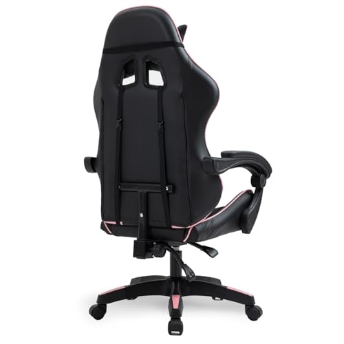 Amstrad AMS-800-PINK : Chaise de Bureau Gamer Noir et Rose avec Coussin