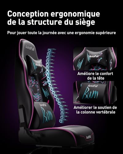 AutoFull Graffiti Chaise de Bureau Ergonomique Violet avec Repose-Pieds et Soutien Lombaire