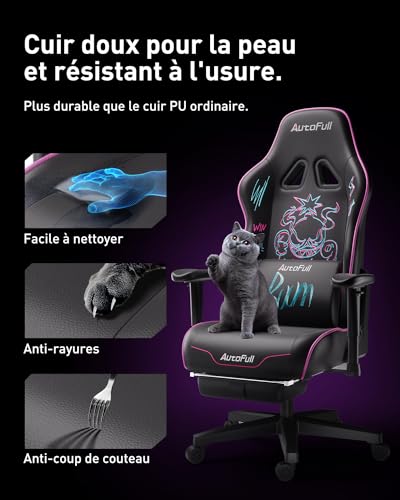 AutoFull Graffiti Chaise de Bureau Ergonomique Violet avec Repose-Pieds et Soutien Lombaire