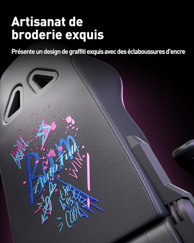 AutoFull Graffiti Chaise de Bureau Ergonomique Violet avec Repose-Pieds et Soutien Lombaire
