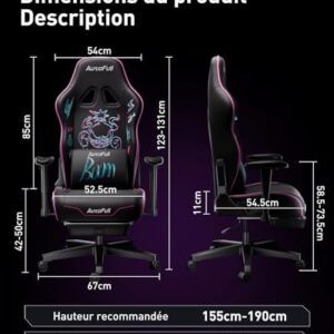 AutoFull Graffiti Chaise de Bureau Ergonomique Violet avec Repose-Pieds et Soutien Lombaire