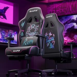 AutoFull Graffiti Chaise de Bureau Ergonomique Violet avec Repose-Pieds et Soutien Lombaire