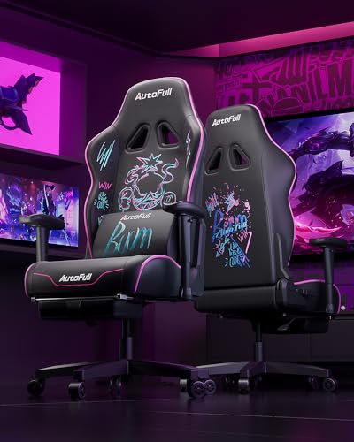AutoFull Graffiti Chaise de Bureau Ergonomique Violet avec Repose-Pieds et Soutien Lombaire