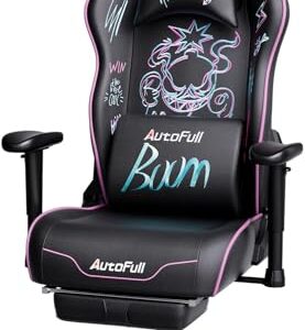 AutoFull Graffiti Chaise de Bureau Ergonomique Violet avec Repose-Pieds et Soutien Lombaire