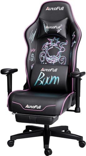 AutoFull Graffiti Chaise de Bureau Ergonomique Violet avec Repose-Pieds et Soutien Lombaire
