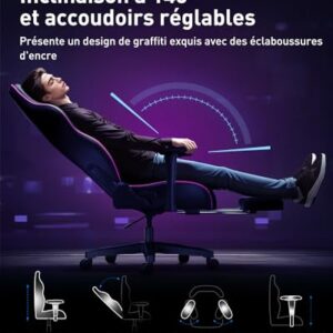 AutoFull Graffiti Chaise de Bureau Ergonomique Violet avec Repose-Pieds et Soutien Lombaire