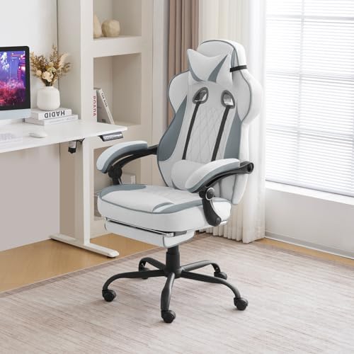 Chaise Gaming Ergonomique WOLTU GS03bws Tissu Respirant Grand Dos Bleu/Blanc