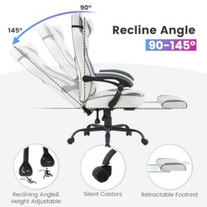Chaise Gaming Ergonomique WOLTU GS03bws Tissu Respirant Grand Dos Bleu/Blanc