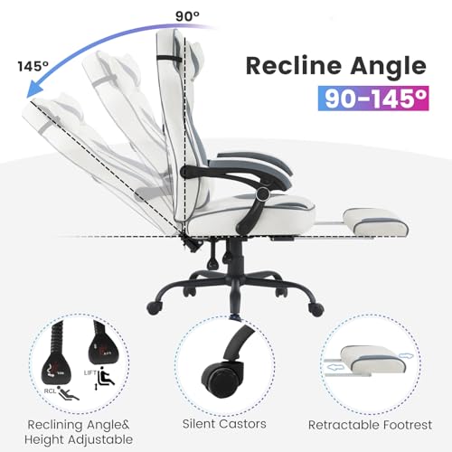 Chaise Gaming Ergonomique WOLTU GS03bws Tissu Respirant Grand Dos Bleu/Blanc