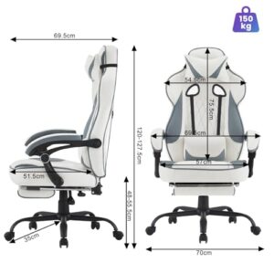 Chaise Gaming Ergonomique WOLTU GS03bws Tissu Respirant Grand Dos Bleu/Blanc