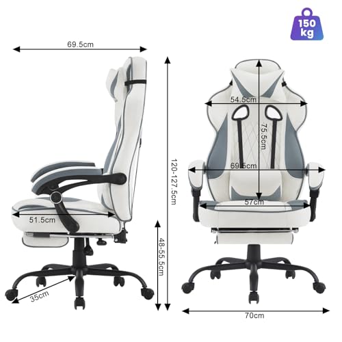 Chaise Gaming Ergonomique WOLTU GS03bws Tissu Respirant Grand Dos Bleu/Blanc