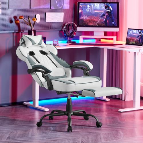 Chaise Gaming Ergonomique WOLTU GS03bws Tissu Respirant Grand Dos Bleu/Blanc