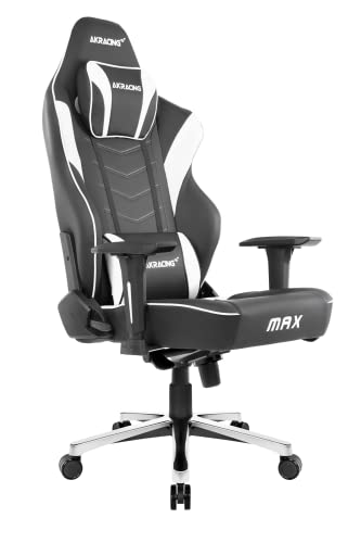 Chaise de Jeu AKRacing Master Max en Cuir PU Noir/Blanc, Garantie 5 Ans