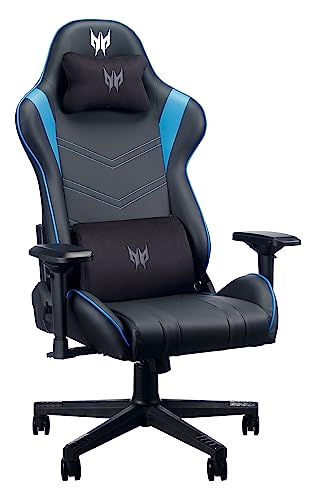 Chaise Gaming Predator avec Coussin Lombaire, Accoudoirs Réglables, Noir/Bleu