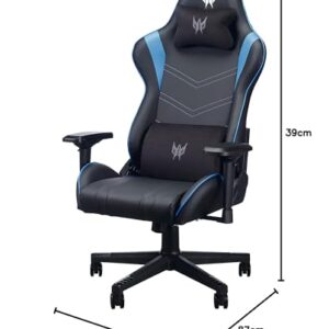Chaise Gaming Predator avec Coussin Lombaire, Accoudoirs Réglables, Noir/Bleu