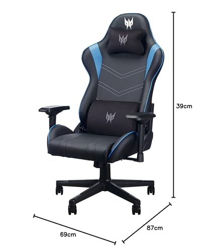 Chaise Gaming Predator avec Coussin Lombaire, Accoudoirs Réglables, Noir/Bleu