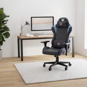 Chaise Gaming Predator avec Coussin Lombaire, Accoudoirs Réglables, Noir/Bleu