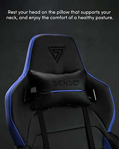 Chaise de Gaming SENSE7 Sentinel en Similicuir Noir/Bleu, Taille Extra