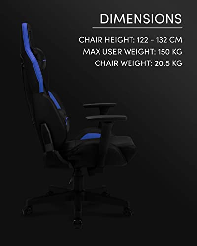 Chaise de Gaming SENSE7 Sentinel en Similicuir Noir/Bleu, Taille Extra
