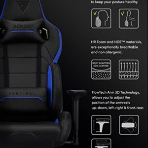 Chaise de Gaming SENSE7 Sentinel en Similicuir Noir/Bleu, Taille Extra