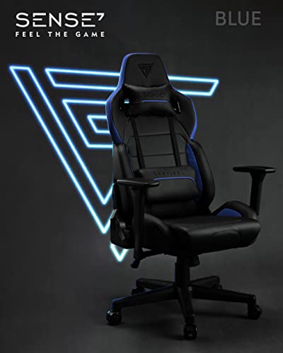 Chaise de Gaming SENSE7 Sentinel en Similicuir Noir/Bleu, Taille Extra