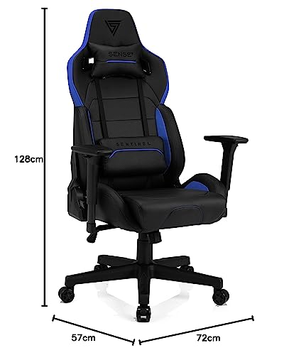 Chaise de Gaming SENSE7 Sentinel en Similicuir Noir/Bleu, Taille Extra