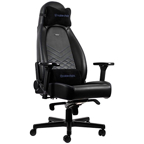 noblechairs ICON – Chaise de Gaming et de Bureau Noir/Bleu en Cuir PU