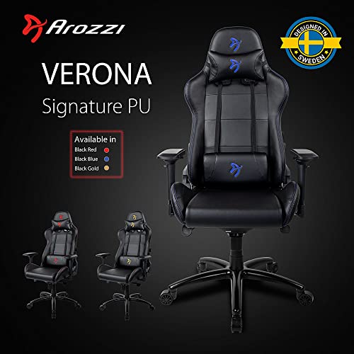 Fauteuil Gamer Arozzi Verona Signature PU Noir/Bleu pour Confort Optimal