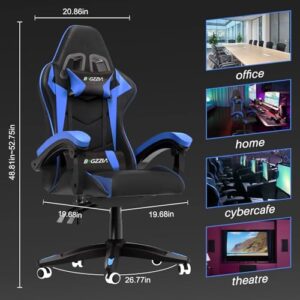 Chaise Bureau Ergonomique Bigzzia en PU Cuir, Réglable avec Coussin Lombaire (Bleu Azur)