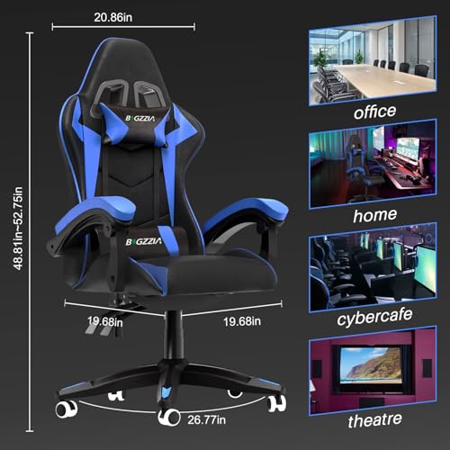 Chaise Bureau Ergonomique Bigzzia en PU Cuir, Réglable avec Coussin Lombaire (Bleu Azur)