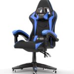 Chaise Bureau Ergonomique Bigzzia en PU Cuir, Réglable avec Coussin Lombaire (Bleu Azur)