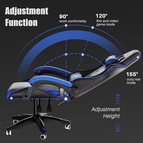 Chaise Bureau Ergonomique Bigzzia en PU Cuir, Réglable avec Coussin Lombaire (Bleu Azur)