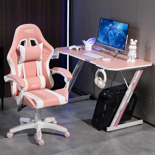 Chaise Gamer AMS-GAMING #02 Pink – Noir & Rose avec Coussin Lombaire et Appuie-tête