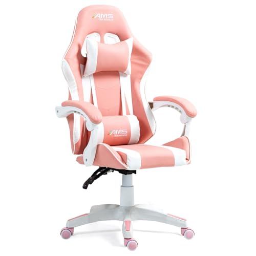 Chaise Gamer AMS-GAMING #02 Pink – Noir & Rose avec Coussin Lombaire et Appuie-tête