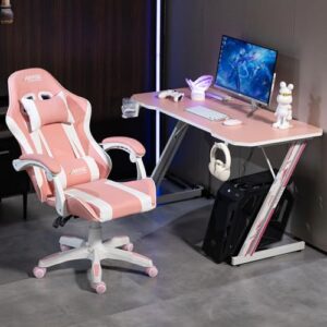 Chaise Gamer AMS-GAMING #02 Pink – Noir & Rose avec Coussin Lombaire et Appuie-tête