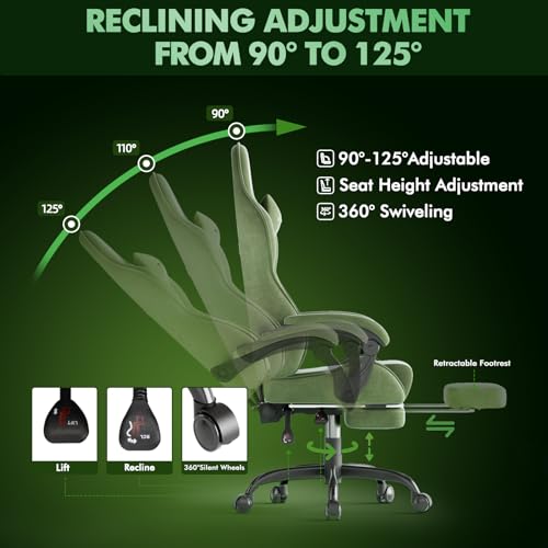 Chaise Gamer Ergonomique Soontrans avec Massage et Repose-Pieds, Vert