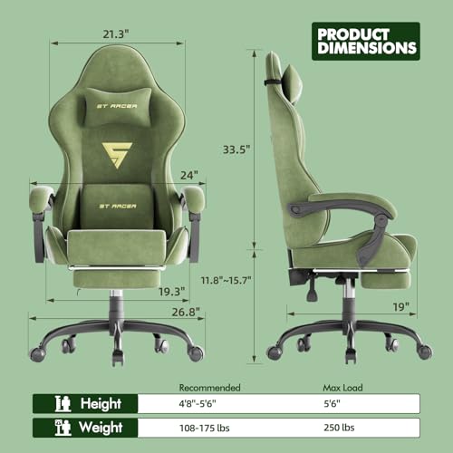 Chaise Gamer Ergonomique Soontrans avec Massage et Repose-Pieds, Vert