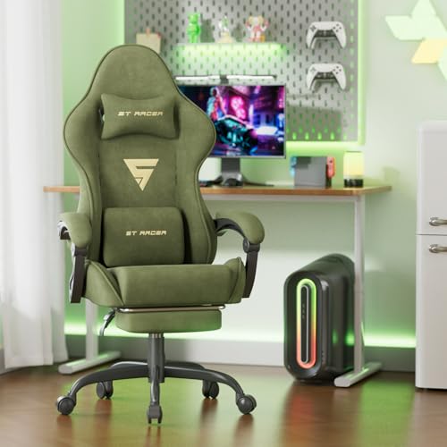Chaise Gamer Ergonomique Soontrans avec Massage et Repose-Pieds, Vert