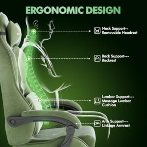 Chaise Gamer Ergonomique Soontrans avec Massage et Repose-Pieds, Vert