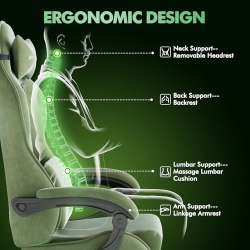 Chaise Gamer Ergonomique Soontrans avec Massage et Repose-Pieds, Vert
