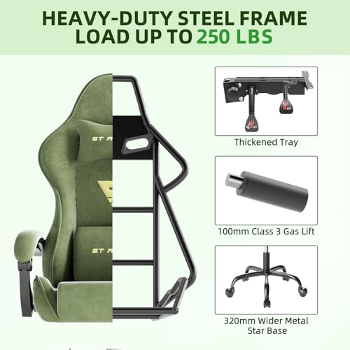 Chaise Gamer Ergonomique Soontrans avec Massage et Repose-Pieds, Vert
