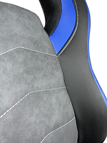 Chaise Gamer KAYELLES Ergonomique Simili Cuir Noir Bleu, Réglable & Pivotante