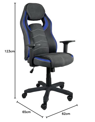 Chaise Gamer KAYELLES Ergonomique Simili Cuir Noir Bleu, Réglable & Pivotante