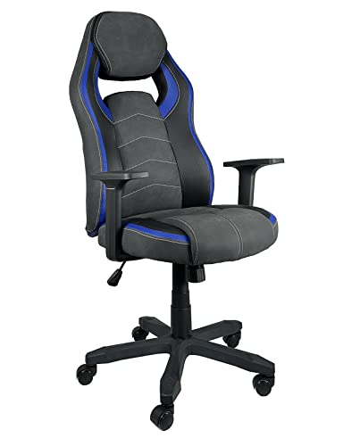 Chaise Gamer KAYELLES Ergonomique Simili Cuir Noir Bleu, Réglable & Pivotante