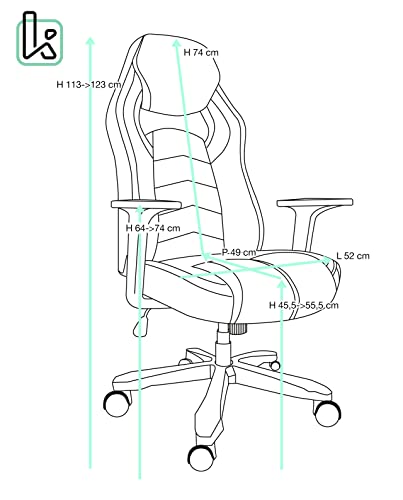 Chaise Gamer KAYELLES Ergonomique Simili Cuir Noir Bleu, Réglable & Pivotante