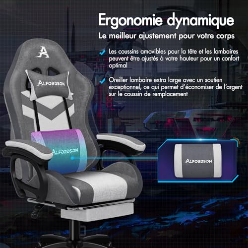Chaise Gaming ALFORDSON LED Ergonomique avec Massage, Éclairage RVB et Support Lombaire